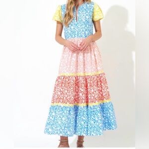 NWT Oliphant Canary Multi V-Neck Maxi Dress - Size L